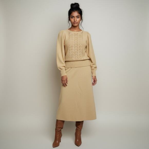 Vintage Vivanti Metallic Gold Knit Sweater Skirt Set Size 6 Festive Made in USA - Picture 12 of 12